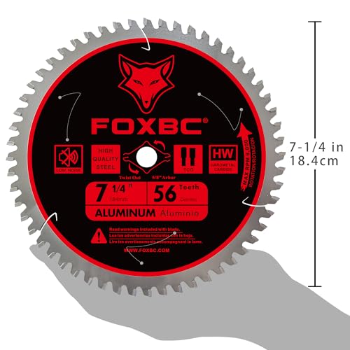 FOXBC 7-1/4 inch Aluminum Cutting Saw Blade 56T, Cutting for Non-Ferrous Metal & Plastic with 5/8-Inch Arbor