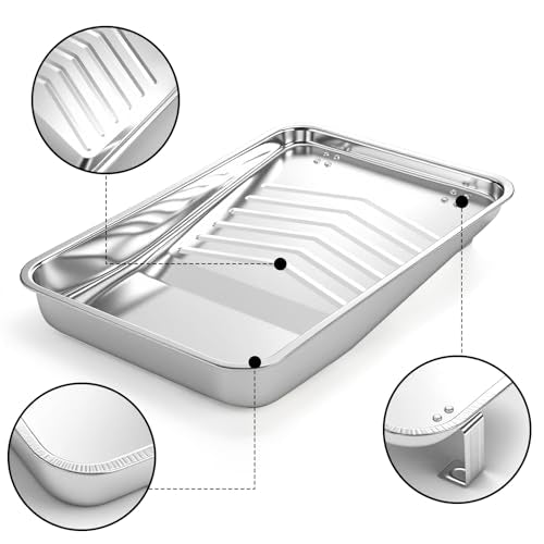 Jucoan 9 Inch Metal Paint Tray with 20 Pcs Plastic Disposable Paint Tray Liners, Reusable Metal Paint Pan with Liners for DIY Home Wall Painting