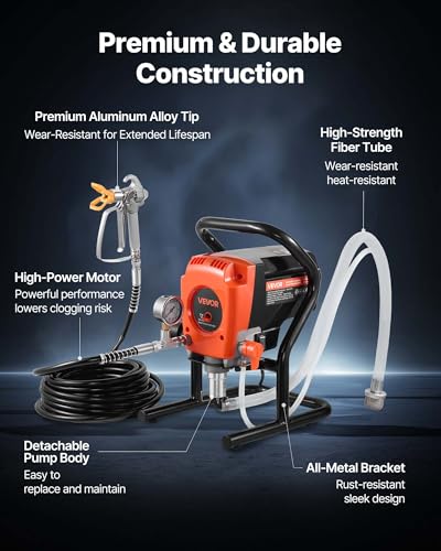 VEVOR Stand Airless Paint Sprayer, 900W, 3300PSI High Pressure Airless Sprayer, Cleaning Brush, Hose, Extension Rod, Nozzles, Electric Spray Paint Machine for Interior or Exterior of House, Fence - size: 900 W