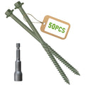 [Pack of 50] #14 x 8 Wood Structural Screws, Green Coated Heavy Duty Hex Head Timber/Log/Landscaping Wood Screws, Rust Resistant, Hex Socket Included - color: Green, size: #14 x 8"