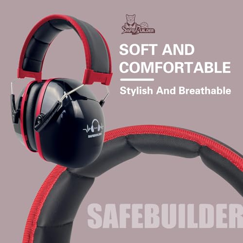 SAFEBUILDER Ear Protection Ear muffs Noise Reduction NRR 28dB Adjustable Hearing Protection for Working Mowing SK-06P - color: Black Cb Red