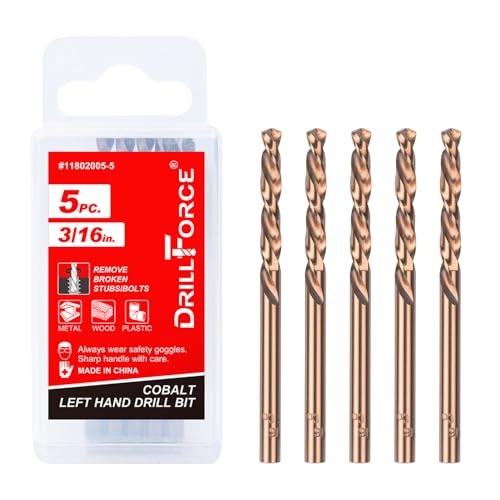 5PCS 3/16" M35 Cobalt Left Hand Drill Bits Set for Removing Broken Stubs, Bolts and Screws, Reverse Twist Drill Bits - size: 3/16"(5PCS)