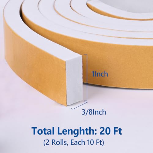 Self Adhesive Foam Tape Weatherstrip 1in x 3/8in x 20Ft High Density Foam Insulation Strips Foam Seal Weather Stripping with Strong Adhesive for Door and Window Sound Isolation Soundproofing - size: 1in x 3/8in x 20Ft