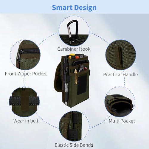 Belt Tool Pouch, Multitool Organizer Electrician Holster Nylon Tactical Pocket Attachment Utility Sheath Bag Tradesman Pro Maintenance Tool Sleeve for EDC Gears Cellphone - color: Olive