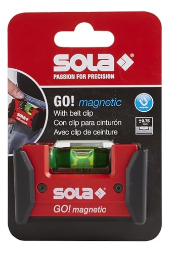 SOLA LSGOM GO! Magnetic Portable Level with Clip and 1 60% Magnified Vial, 3-Inch - size: 3-Inch, style: Magnetic, Pocket-Size