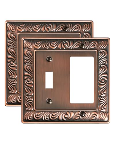 2-Pack Paisley Pattern Combo Toggle/Decorator Light Switch Cover Plate | Decorative Wall Outlet Cover Plate, Electrical Outlet Covers, Metal Wall Switch Plates and Outlet Covers, Antique Copper - color: Antique Copper, size: 1 Toggle/1 Decorator 2PK