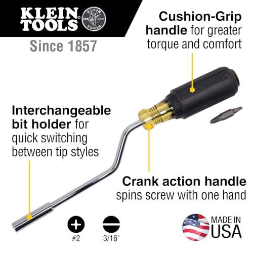 Klein Tools 67100 Multi-Screwdriver Set, Made in USA, 2-in-1 Interchangeable Rapi-Driv Screwdriver with Phillips and Slotted Bits