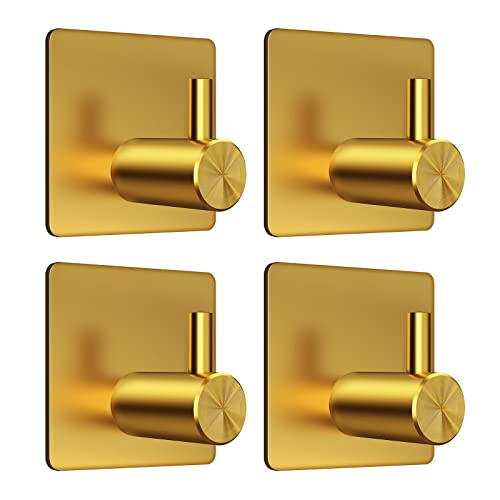VIS'V Adhesive Towel Hooks, Shower Wall Stick on Hooks, Gold, 4 Pcs - color: Gold