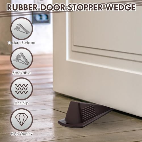 Frienda 2 Pcs Heavy Duty Rubber Door Stops Wedge Stackable,Coffee - color: Coffee
