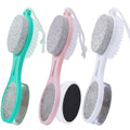 Foot Scrubber Brush with Pumice Stone for Feet 5-in-1, 3Pcs Foot File Callus Remover Pedicure Tool, Stainless Steel Feet Scraper, Cleaning Brush & Sand Paper Debris Catcher, Soft Smooth Feet - color: Cyan Pink White