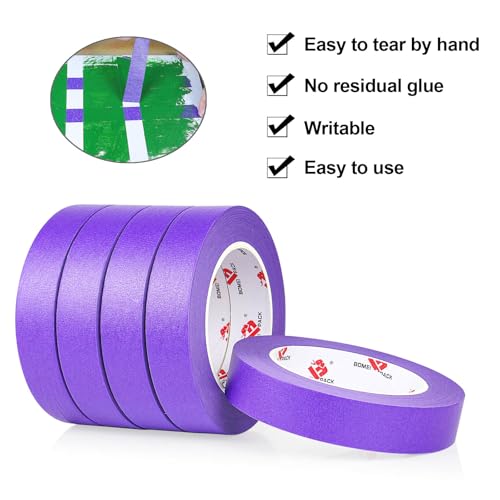 BOMEI PACK Purple Painters Tape 1 Inch Bulk - Paint Tape 5 Rolls x 1 Inch x 55 Yards - Purple Masking Tape for Walls Painting, DIY Crafting, and School Projects, Total 275 Yards - color: Purple