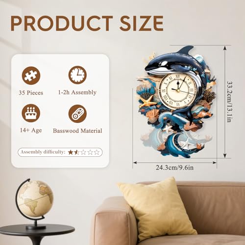 Cutywood 3D Wooden Puzzles for Adults-Killer Whale Clock Puzzle-Adult Craft - color: Killer Whale Clock
