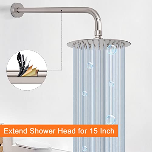 Shower Arm with Flange and Teflon Tape, Wall Mounted Shower Pipe 304 Stainless Steel Extension Arm for Fixed Shower Head & Handheld (15 Inch, Brushed Nickel) - color: Brushed Nickel, style: 15 Inch