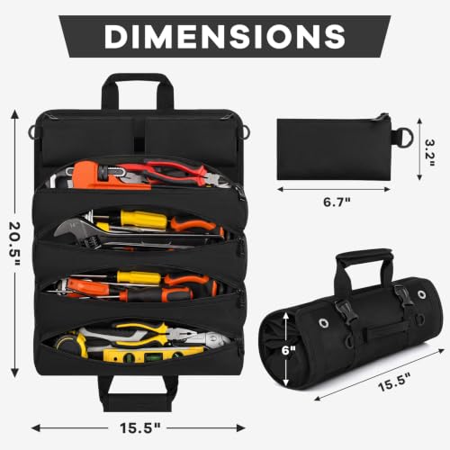 ANILD 15.5 Inch Large Long Tool Bag Roll Up, Roll Up Tool Bag Organizer - color: Black, size: Large