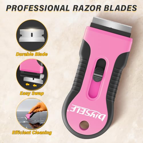 DIYSELF 2 Pack Razor Blade Scraper, Razor Scraper with 10 Spare Blades - color: Pink