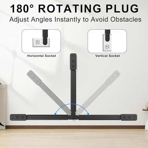 Electrical Outlet Extender Stick - Features USB-A, USB-C and 2 AC Outlets, Extends 22"-34", Rotates 180° Access Hard-to-Reach Outlets, Wall Plug Power Socket Expander Nightstands, Sofa, Desks and More - color: Black