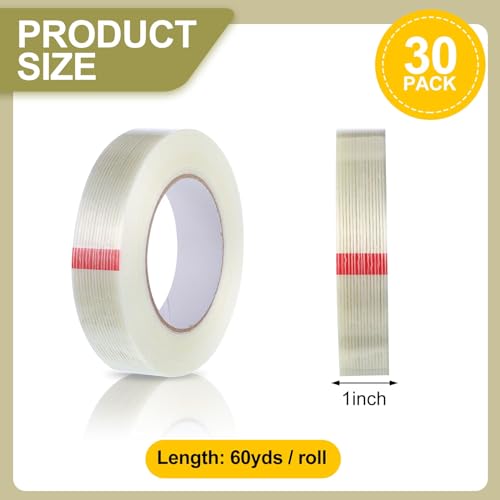 Treela 30 Rolls Filament Strapping Tape Bulk 1 Inch x 60 Yards - size: 1 Inch X 60 Yards