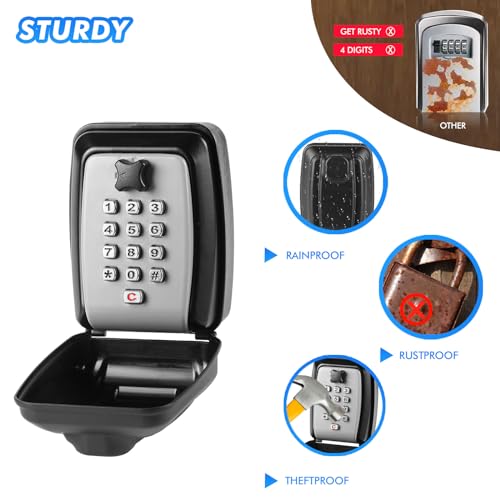 Key Lock Box, Wall Mounted Key Storage Box with 12-Digit Keyboard Combination, Resettable Code, Large Capacity, Waterproof Security Lock Box for Home, Office, Outdoor - style: Generic