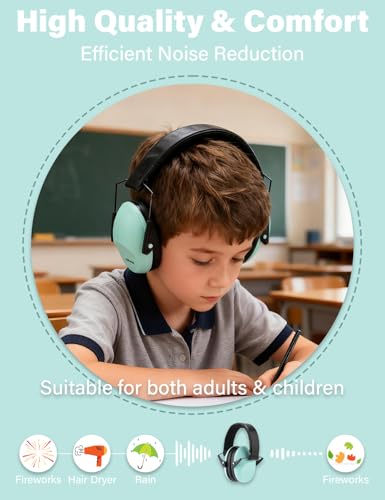 Kids Noise Canceling Earmuffs, 25-30dB Noise Reduction Ear Protection, Adjustable Headband Concert Fireworks, Autism - color: Light Blue