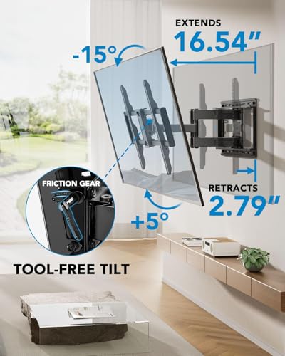Pipishell Full Motion TV Wall Mount for 42-85 inch LED TVs up to 132lbs, Fits 65 75 Inch Swivel TV Mount Bracket with Articulating Arms, Max VESA 600x400mm, Fits 12” 16" Wood Studs - style: Fits 42-85" TVs / Max 16" Wood Stud