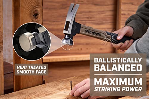 Spec Ops Tools 20 oz Fiberglass Hammer, 16 Inch, Soft Mallet Cap, Shock-Absorbing Grip, 3% Donated to Veterans - size: 20 Oz