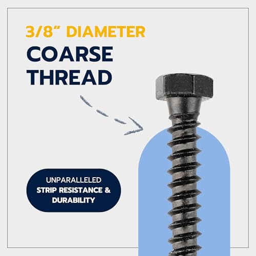 3/8 x 1-1/2 (50 Pack) Lag Screw Kit, 50 Screws and 50 Washers, Ceramic Black Ruspert Coating for Exterior Use, Meets ASTM A307 and ASME B18.2.1, Industrial/Commerical Grade by Makers Bolt - size: 3/8 x 1-1/2