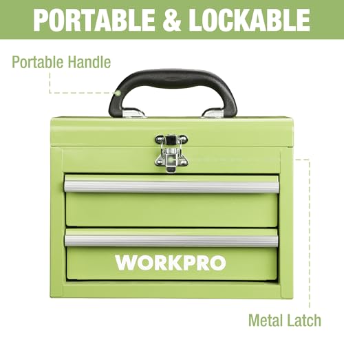 WORKPRO Portable Mini Metal Tool Box with 2 Drawers - color: Macaron Green