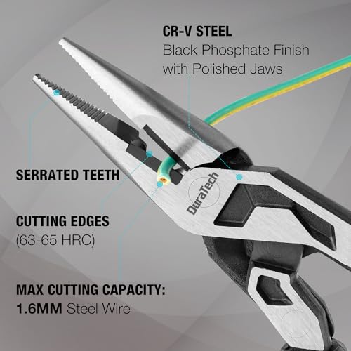DURATECH 8.5" Compound Needle Nose Pliers with Threaded Hole, Wire Cutter