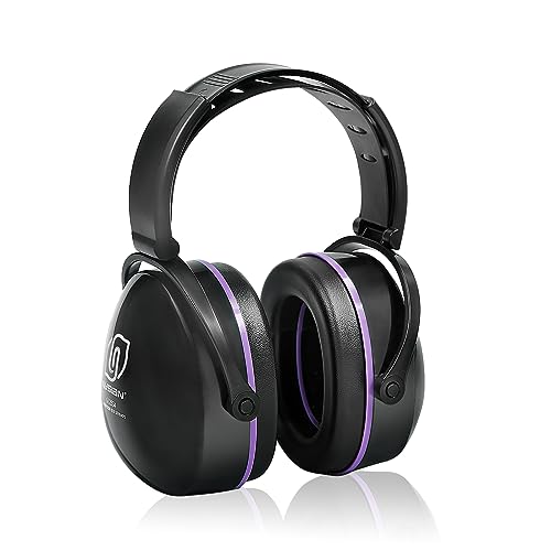 LYSIAN 31dB Hearing Protection Earmuffs, Foldable Adjustable Safety Ear Muffs for Shooting, Construction, Lawn Mowing, Adults - color: Purple Black