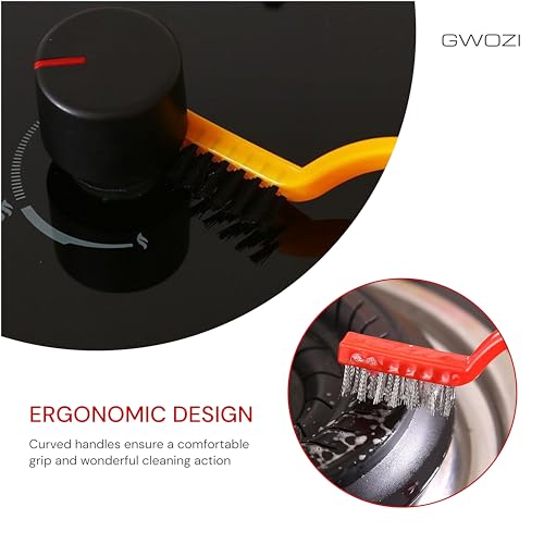 Small Wire Brush 3 Set of 3 Pcs - Wire Brushes for Cleaning Rust, Dirt, Paint - Wire Brushes of Stainless Steel/Nylon/Brass Bristles - Metal Brush for Cleaning Small Parts & Spaces with Curved Handle