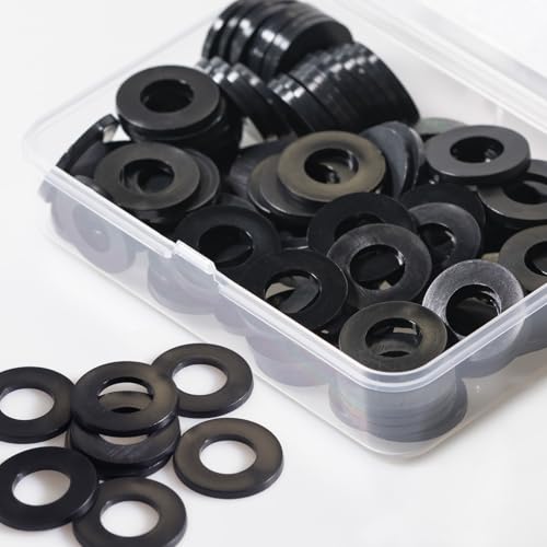 M10 Black Nylon Washers, 10mm ID, 20mm OD, 2mm Thickness, Plastic Round Washer, 100 Pieces Flat Washers Hardware Set - size: M10