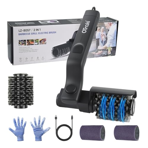 Electric Grill Brush, 3 Speed Powerful BBQ Cleaning Brush with 180° Adjustable Head, Stainless Steel Wire Automatic Grill Cleaner for Outdoor Camping & BBQ Accessories - color: Black