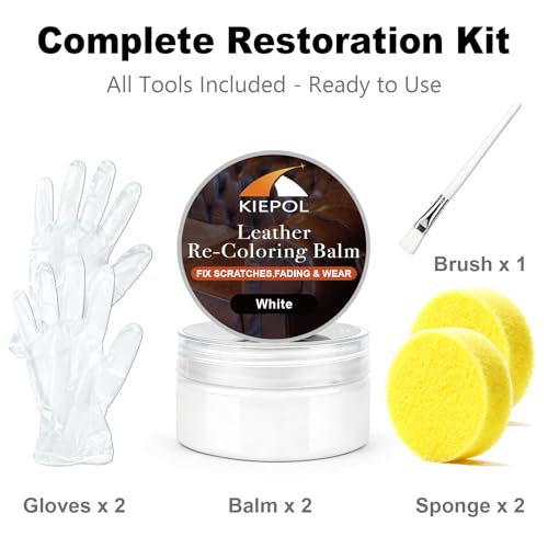 White Leather Repair Kit, Recoloring Balm, Leather Dye | Restore Scratches, Faded & Aged Leather & Vinyl Couches, Boots, Car Seats & Furniture - color: White