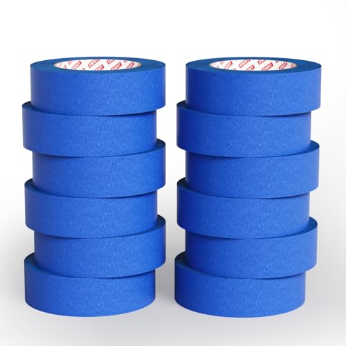 SWRT Blue Painters Tape 1 Inch x 55 Yards, 12 Rolls, Clean Removal