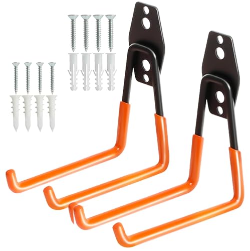 2 Pack Heavy Duty Wall Hook for Hanging, Garage Tool Organizer Wall Mount, Metal Garage Storage Hooks for Ladder, Extension,Garden Tool (5.1Inch) - size: 5.1Inch