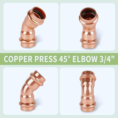 45 Degree Copper Press Elbow Fitting, Lead-Free Plumbing Pipe Fitting, Compatible with Standard Press Connection Tools, NSF Certified, for Residential & Commercial Use (10-Pack) - size: 3/4" copper press elbow 45°-10P