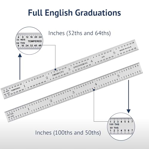 PEC Tools 6" Flexible Metal Ruler, Made from High-Quality Carbon Steel with Satin Chrome Finish, 16R Graduation (1/32", 1/64", 1/50", 1/100"), Trusted by Professionals, Made in USA - color: Carbon Steel-Flexible, size: 6"