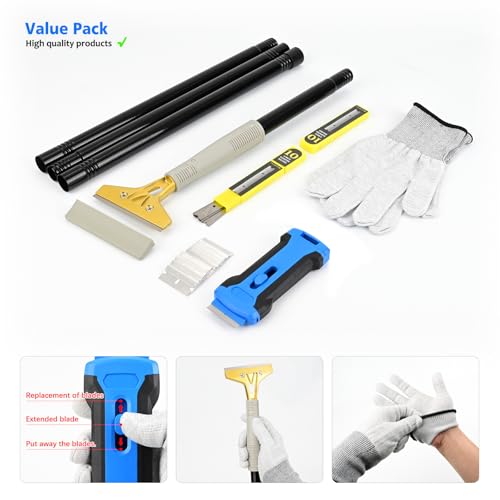 EHDIS 15''-58'' Long Handle Adjustable 4'' Razor Blade Scraper Tool Floor Wallpaper Cooktop Scraper for Cleaning Concrete, Vinyl, Tile,Floors, Walls