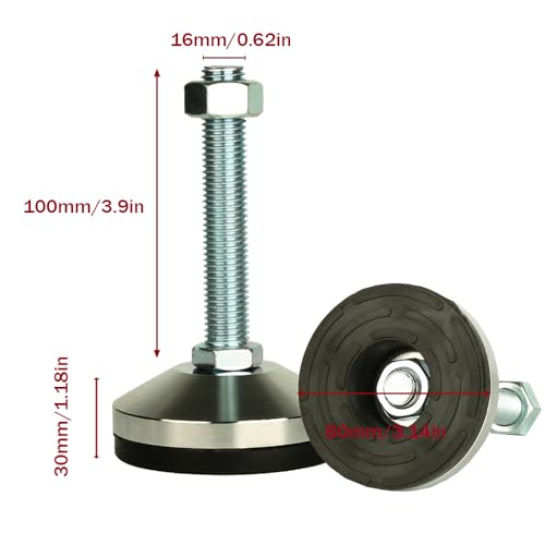 Heavy Duty Leveling Screw Leg,Leg Leveler 3.14" Dia Base,Adjustable Leveling feet M16 Thread, 2600 Lb Capacity,Capacity for Workbench, Machine, Cabinet, (D80xM16x100,4 Pcs,Black) - size: D80xM16x100,4 Pcs
