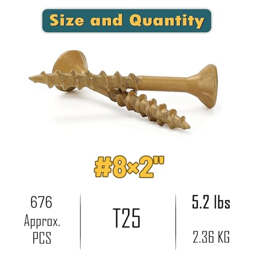 WELLOCKS #8 x 2 in Tan Deck Screws, 5.2 lbs with T25 Bit - size: #8×2", style: 5.2LBS Tan