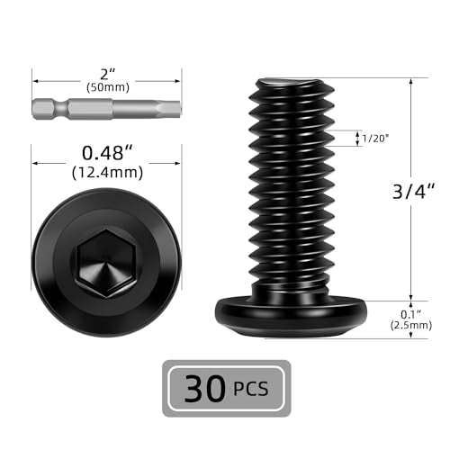 30 PCS 1/4"-20 x 3/4" Flat Head Socket Cap Screws Bolts, Flat Round Head Furniture Allen Bolts, Stainless Steel 304, Full Thread, Black Coating, Screwdriver Bit Included - size: 1/4"-20 x 3/4"