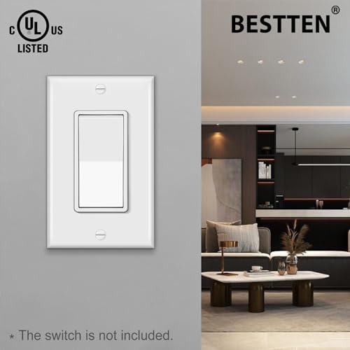 BESTTEN 20 Pack Decorator Wall Plates 1-Gang Electrical Cover Plate, White - size: 1 Gang 20PK