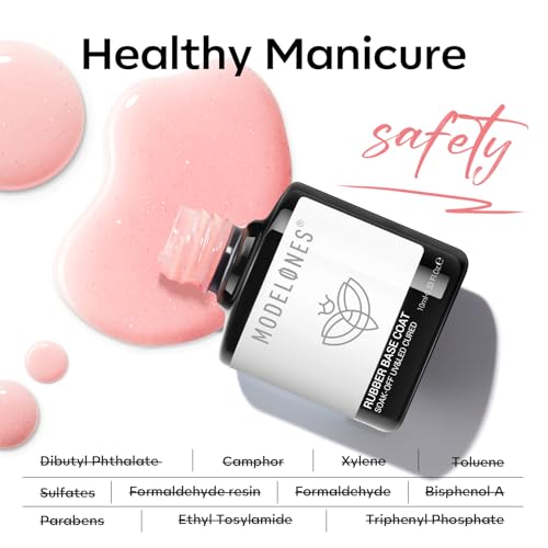 modelones Builder Rubber Gel Base Coat for Nails, Nude Pink Glitter Rubber Base Gel Nail Polish for Strengthen Apex Building Extension Protect Weak Nails Long Last U V Manicure Gift for Women - color: Rubber Base Coat Glitter Blush