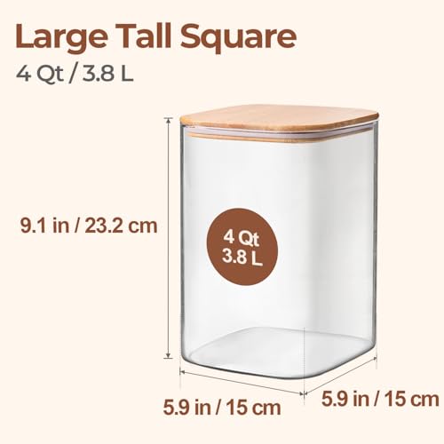 ComSaf Flour Sugar Storage Containers 4 Qt, Set of 2 Glass Flour Container | 1 Gallon Large Glass Storage Containers, 15cm Extra Wide Mouth Canisters, Easy Clean and Scoop, 4.4lb Flour Jar, BPA Free - size: 4Qt*2