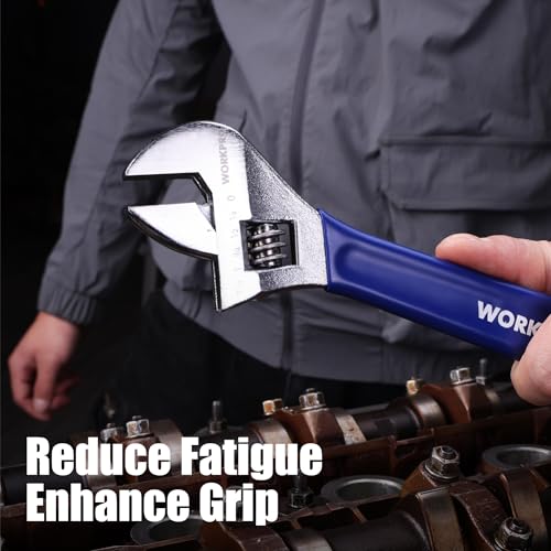 WORKPRO 4-Piece Wide Jaw Adjustable Wrench Set, 6"-12", Chrome Plated - color: Blue