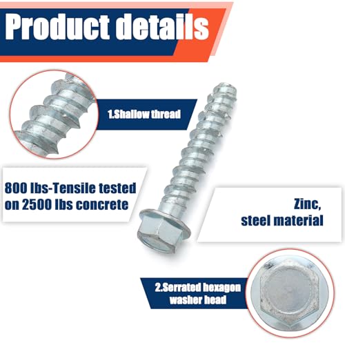 Tandefio 100 Pack 5/16 x 2 Concrete Anchors and Screw Kits Galvanized - size: 5/16" X 2"