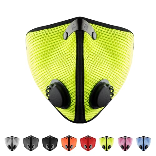 RZ Mask M2 - Cooling Mesh Dust Mask w/ 99.8% Carbon Filtration, Anti Fogging w/Easy Use Hook-and-Loop Head Strap - color: Green, style: Large