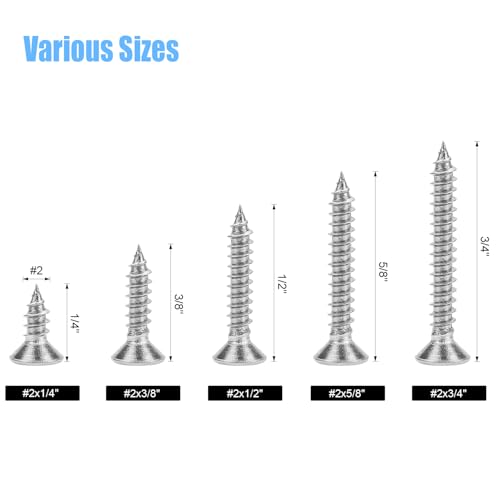 DYWISHKEY 246 Pieces Wood Screws Set - #2 x 1/4" 3/8" 1/2" 5/8" 3/4" Assorted Sizes - Screw Assortment Kit - size: #2
