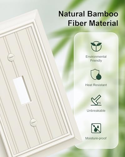 2-Pack Beadboard Bamboo Fiber Single Toggle Light Switch Cover Plate - color: Light Almond, size: 1 Toggle 2PK
