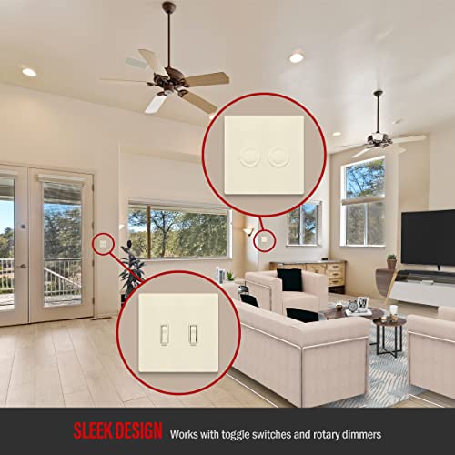 ENERLITES Screwless Double Toggle Switch Wall Plate, Child Safe Dual Light Switch Cover, Standard Size 2-Gang 4.68" x 4.73", Unbreakable Polycarbonate Thermoplastic, SI8812-LA, Glossy, Light Almond - color: Light Almond, size: Screwless